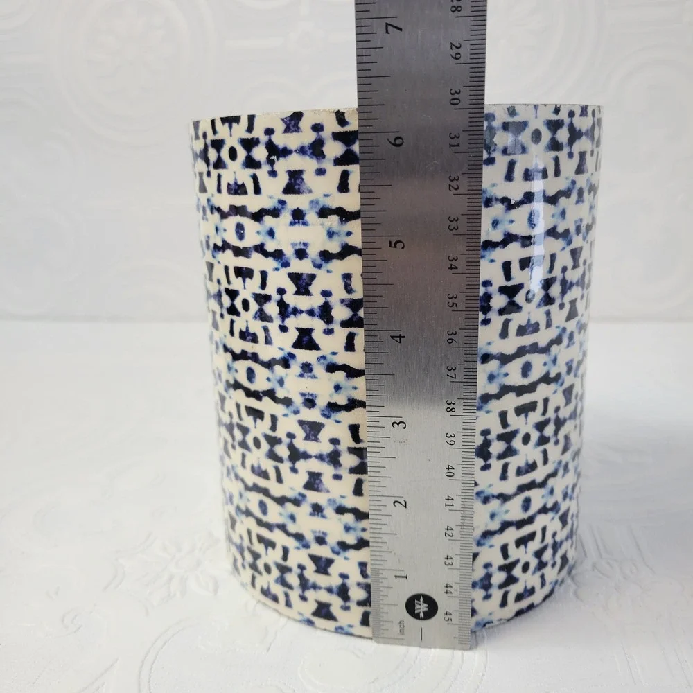 Viva Terra Tall Canister Jesses Indigo Blue‎ White Bohemian Evil Eye Wood Base